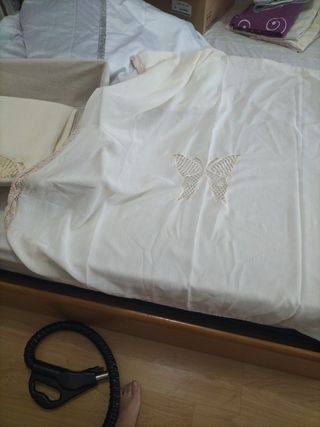 3 Cortinas encaje bolillos Camariñas y bandeja