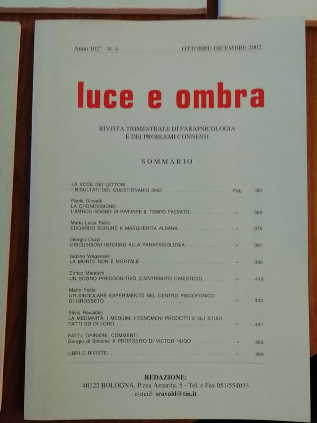 LOTTO 5 RIVISTE LUCI E OMBRA, PARAPSICOLOGIA