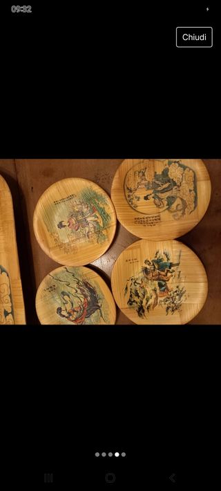 Vassoio e piattini cinesi vintage in bambù