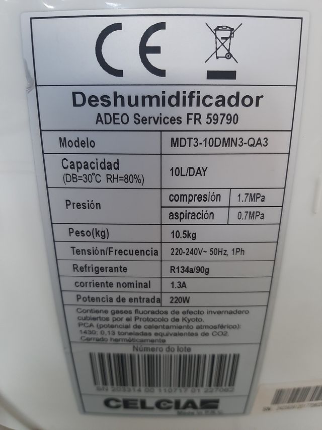 Deshumidificador Celcia MDT3