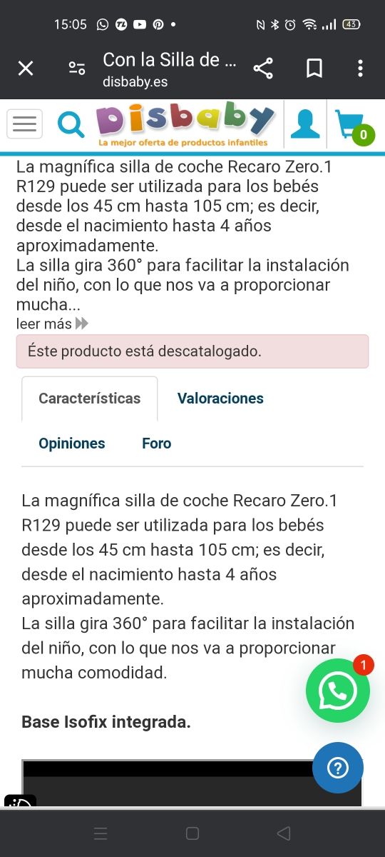 Silla Auto niño Recaro Zero.1