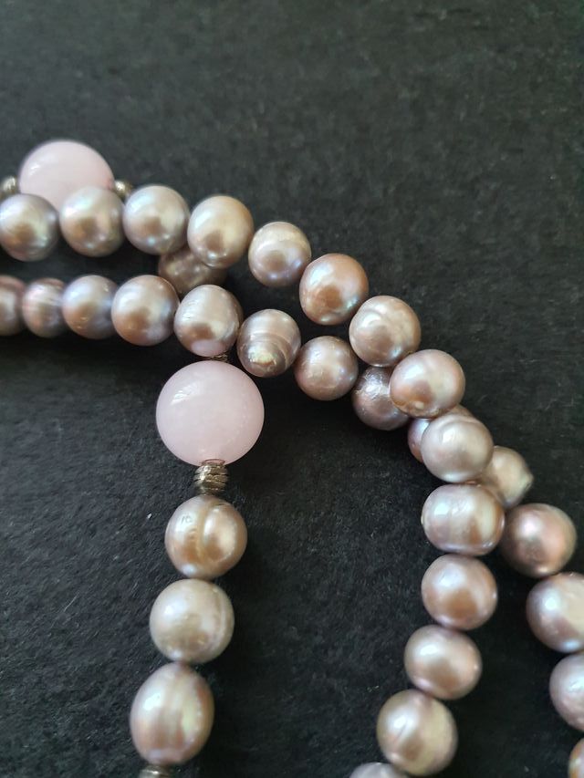 Collar 3 vueltas perlas naturales y cuarzo rosa