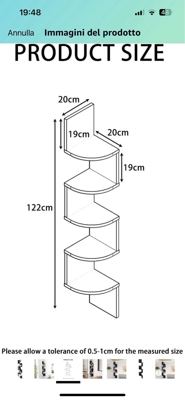 Scaffale angolare a parete