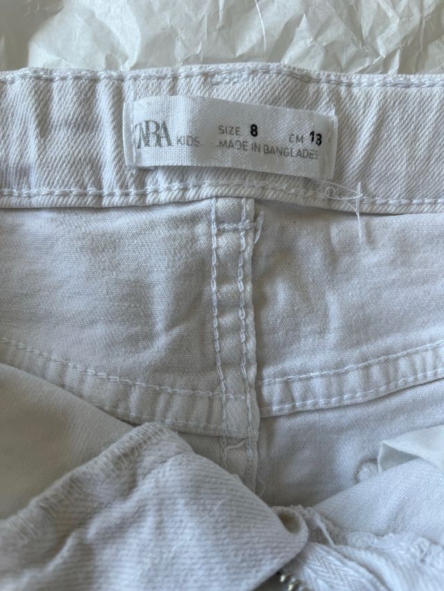 Falda vaquera niña, blanca, talla 8, zara