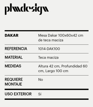 Mesa de ext. en teca, de Pilma. Nueva.