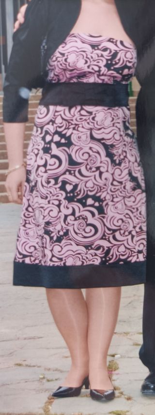 Vestido vintage mujer rosa y negro