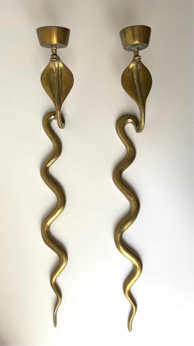 Coppia di lampade da parete «cobra» in bronzo, Francia anni '70