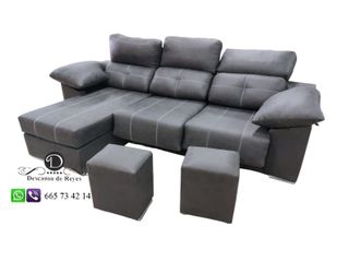 Sofá chaise longue con pouff antimanchas desenfund