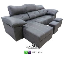 Sofá chaise longue con pouff antimanchas desenfund