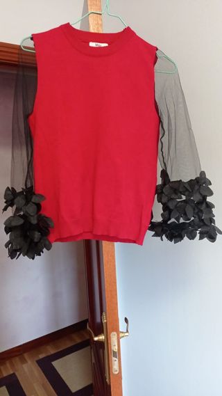 Jersey rojo manga larga transparente 