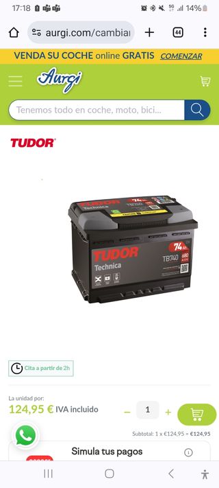 Se vende batería Tudor A ESTRENAR!!!