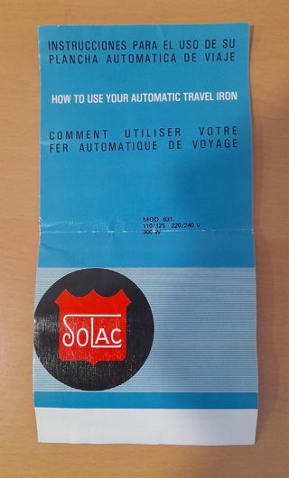 Plancha de viaje Solac, plegable, ligera.