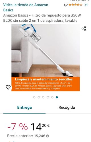 Filtro aspirador Amazon basics 350w BLDC