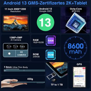 Tablet 11" 16 RAM 256GB Teclado ratón funda