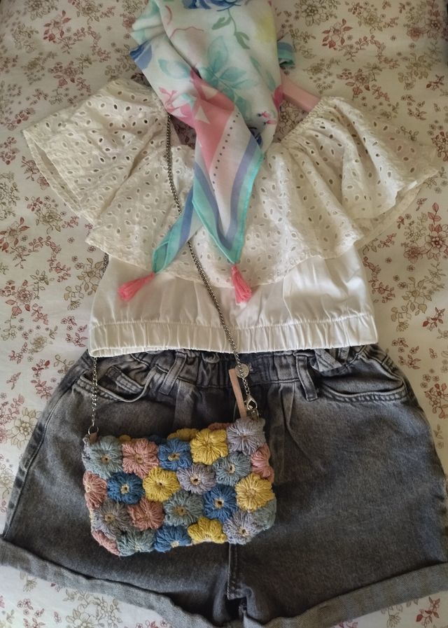 Conjunto pantalón vaquero corto niña y...