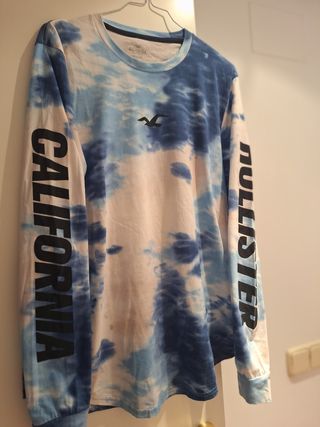 Camiseta Hollister manga larga difuminada azul y b