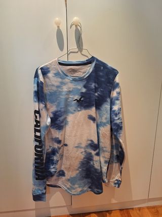 Camiseta Hollister manga larga difuminada azul y b
