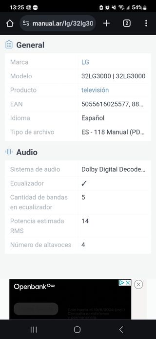 Televisor LG sin HD para ordenador