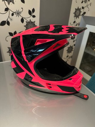 CASCO MOTOCROSS FOX V1 ROSA Y NEGRO