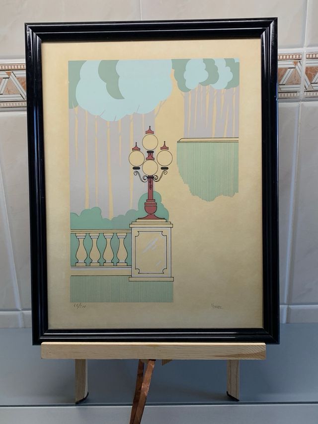 Litografía vintage, surrealista firmada yenmarcada