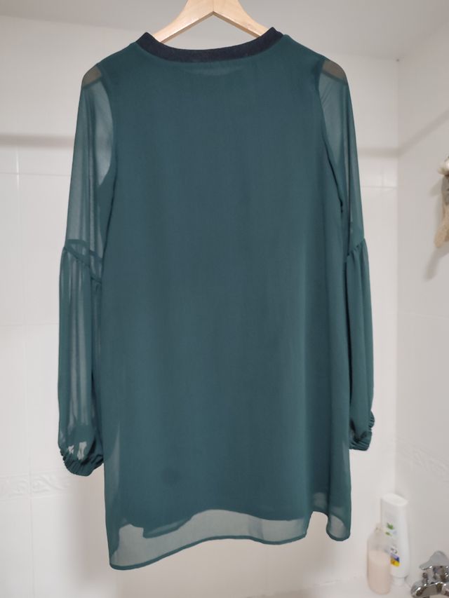 Vestido gasa verde oscuro, Zara, S,