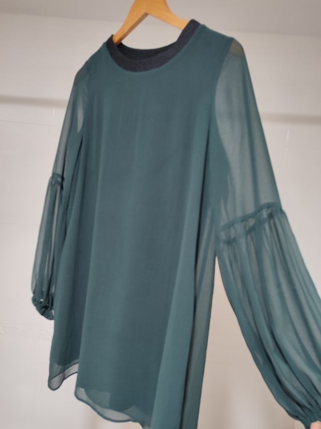 Vestido gasa verde oscuro, Zara, S,
