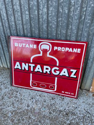Antiguo cartel esmaltado antargaz a dos caras