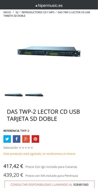 DAS TWP-2 LECTOR CD USB TARJETA SD DOBLE