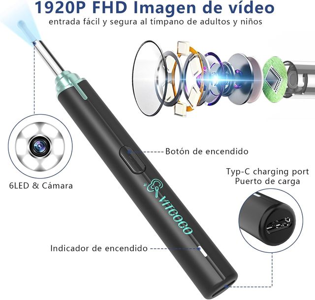 Otoscopio, limpiador de oídos inalámbrico