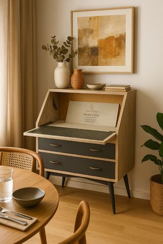 Escritorio bureau vintage madera y negro con cajon