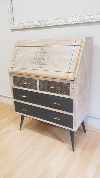 Escritorio bureau vintage madera y negro con cajon