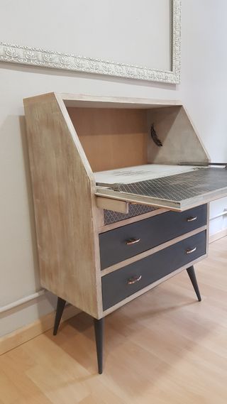 Escritorio bureau vintage madera y negro con cajon