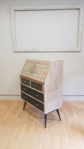 Escritorio bureau vintage madera y negro con cajon
