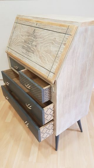 Escritorio bureau vintage madera y negro con cajon