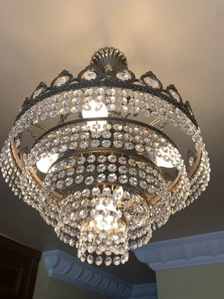 LAMPARA DE BRONCE Y CRISTAL DE ROCA STRASS