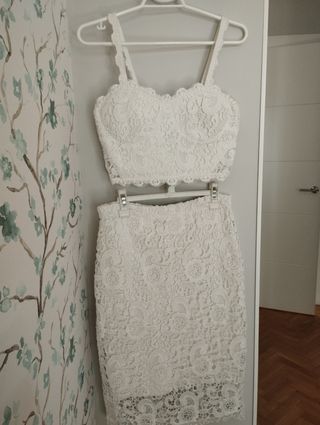 Conjunto dos piezas encaje blanco