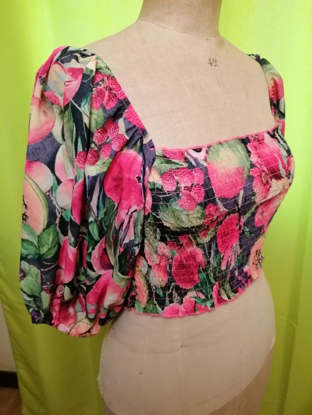 Top flores manga farol, t. M,