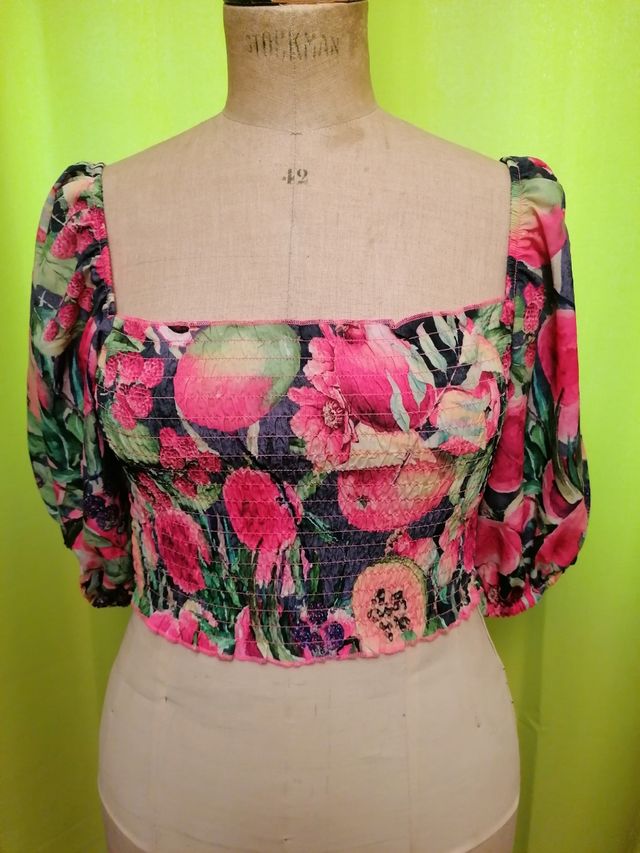 Top flores manga farol, t. M,