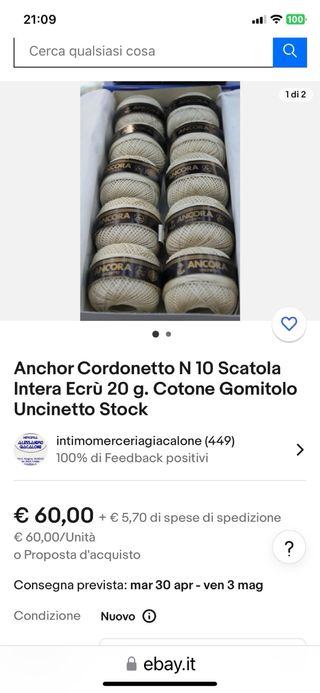 Cotone per uncinetto finissimo Ancora