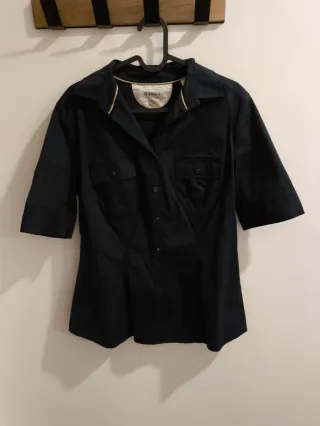 Camisa azul marino de manga corta - Mango