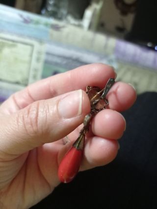 Pendientes antiguos plata de ley coral