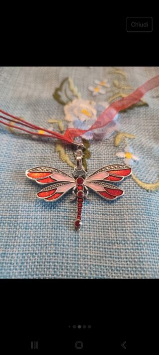 Collana libellula acciaio giada rossa