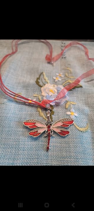 Collana libellula acciaio giada rossa