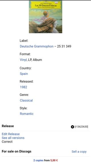 LP de Antonin Dvořák: Las 16 Danzas Eslavas (1981)