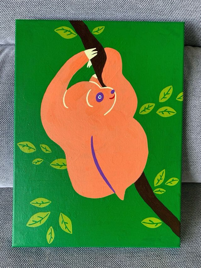 Pintura em tela acrílica preguiçosa