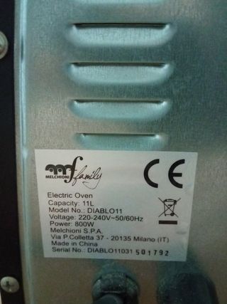 Forno 11 litri della Melchioni family