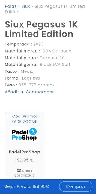 Pala de pádel siux Pegasus 1k