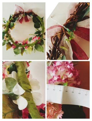 Ghirlanda a cerchietto fiori in tessuto 45cm