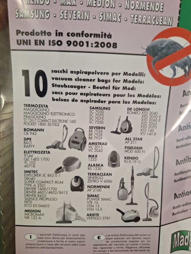 Sacco per aspirapolvere vari modelli