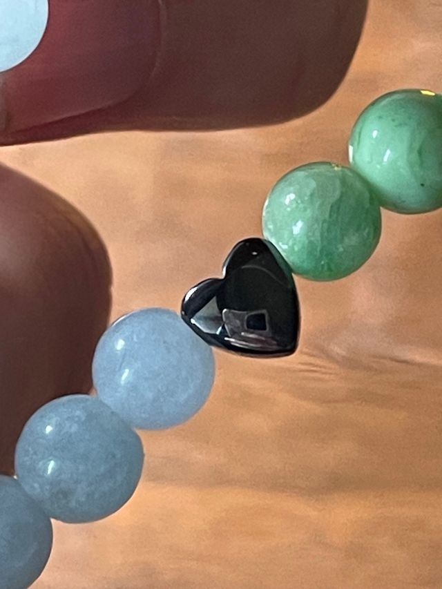 Conjunto 3 artíc. Piedra Aguamarina y corazones